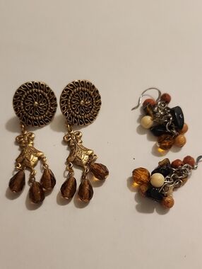 Gold-Tone Amber Drop Earrings Older Fashion Earrings